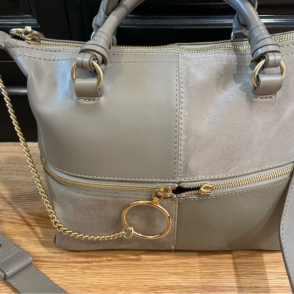 See by Chloe Emy Patchwork Suede Taupe Grey Shoulder Bag w Crossbody Strap - Picture 4 of 16